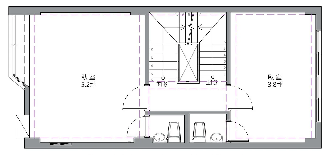 2F現況配置圖，原始格局為兩間臥室