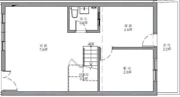 原始平面圖：7.6 坪，格局零碎