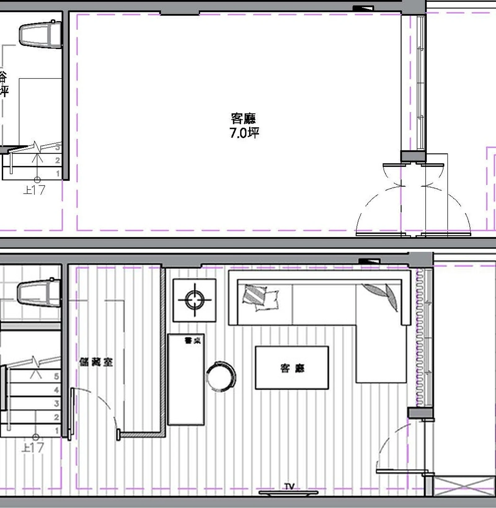 客廳新舊平面配置對照：從單一長型客廳到客廳＋獨立儲藏室