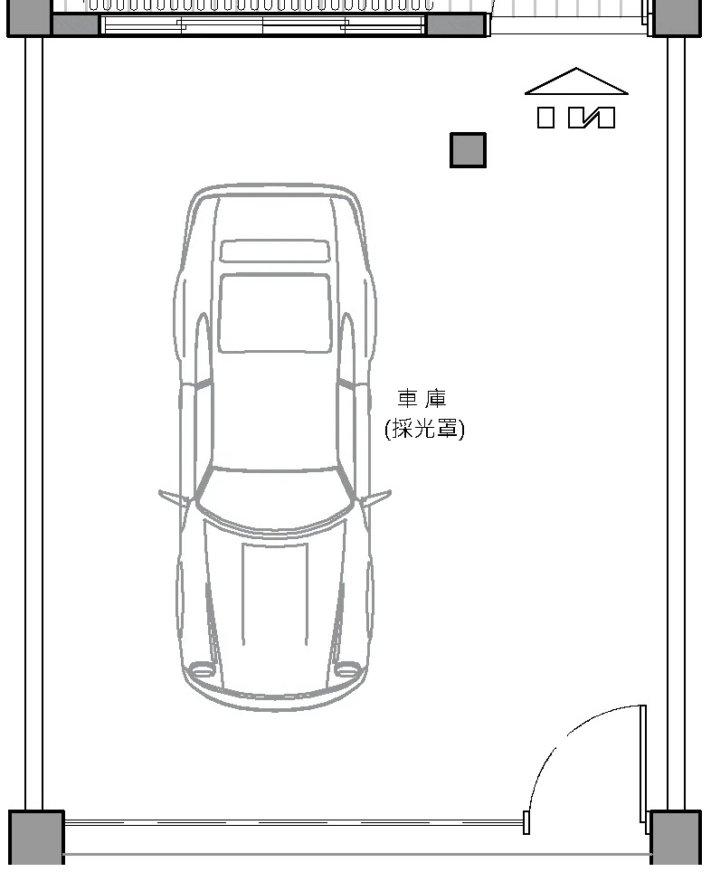永康陳宅車庫改造後平面圖：拆除八角窗，車庫上方改為玻璃採光罩